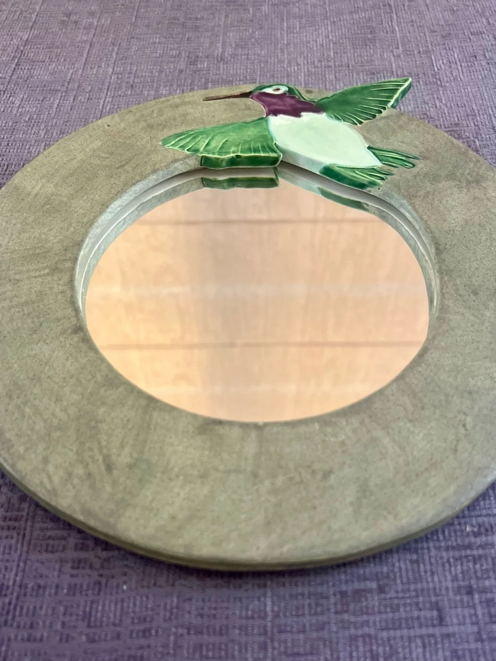 Vintage Mudpie Designs Taos NM Ceramic Hummingbird Mirror 3D Wall Plaque